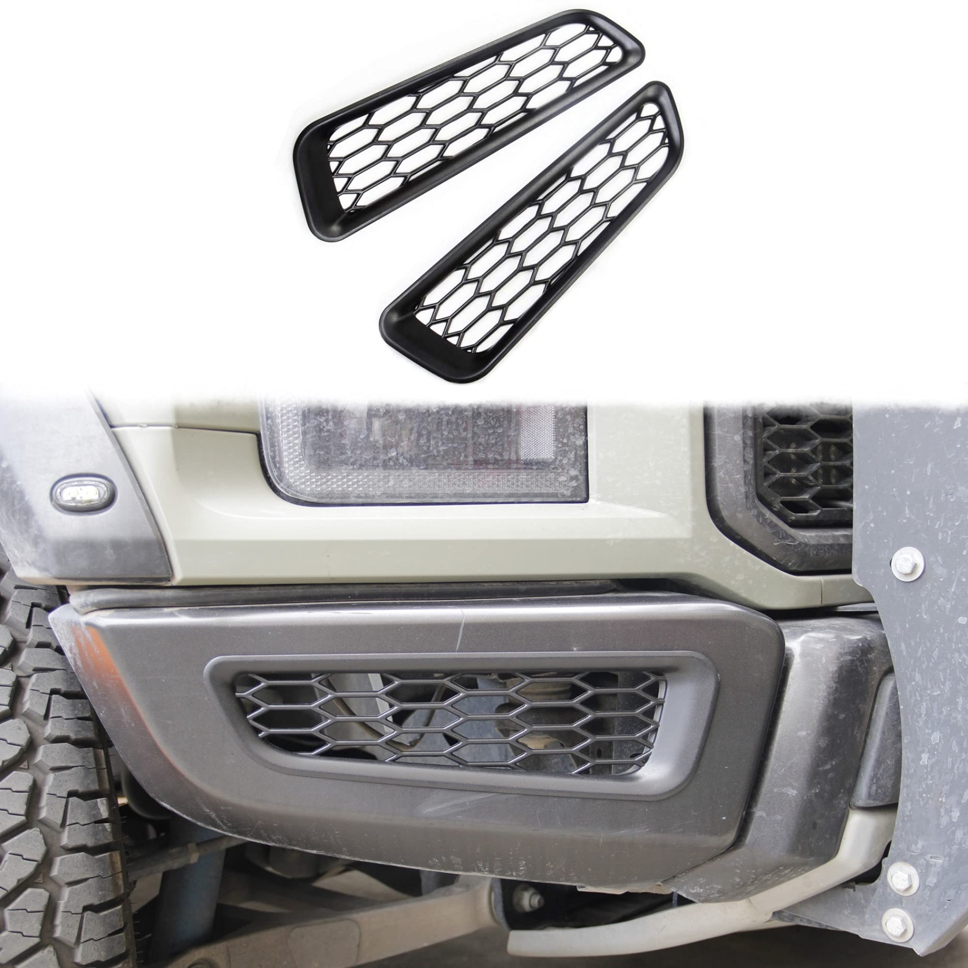 2018 ford raptor accessories Bulan 1 Honeycomb Front Bumper Bottom Fog Vent & Side Fender & Headlgiht Chrome  Cover Trim for      Ford F Raptor Accessories (Front