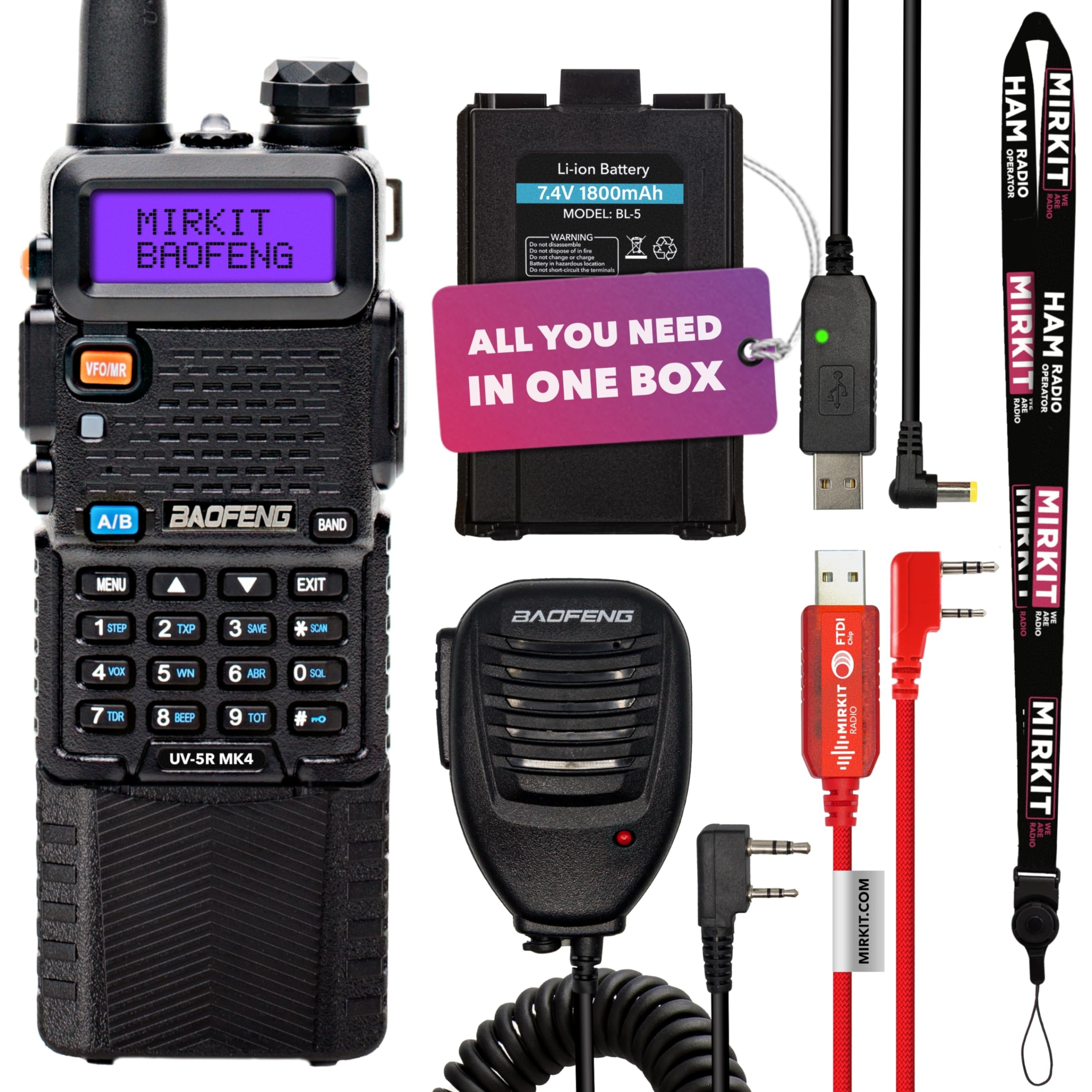 accessories for baofeng uv-5r Bulan 2 Mirkit Baofeng UV-R MK W Extra Pack Two Way Radio - Walkie Talkies  VHF/UHF 1-1/20-0 mhz Ham Radio with Baofeng Accessories: Battery  300